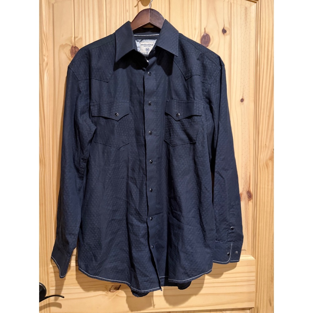 Panhandle Rough Stock Mens Medium Black Geometric Diamond Western Snap Shirt L/S